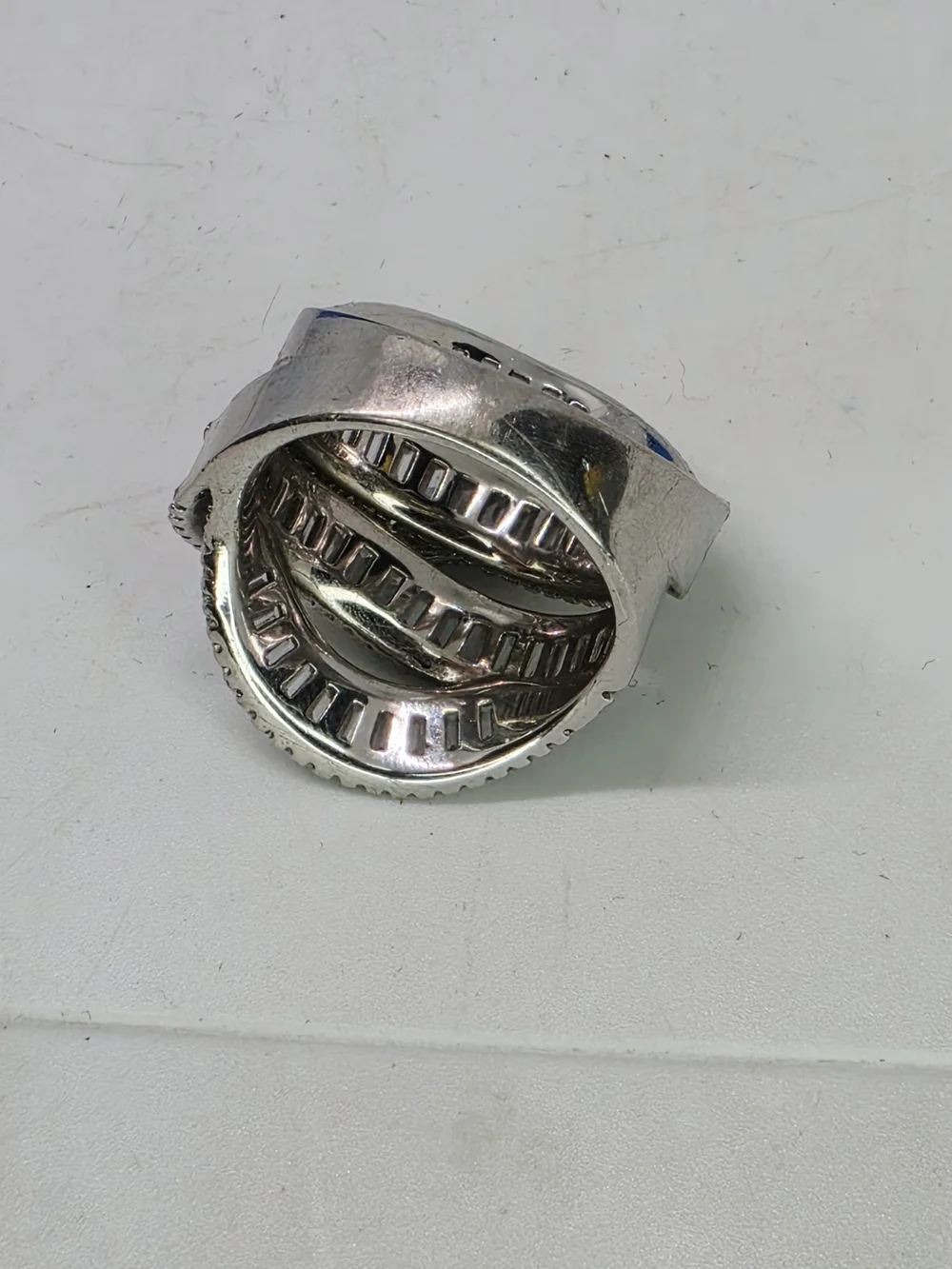 Diamonique Baguette & Round Wide Crossover Band Ring Sterling Silver Size 9 Box - Picture 8 of 11